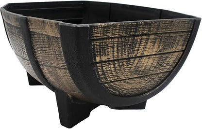 The HC Companies Whiskey Barrel Planter Bowl - Faux Wooden Finish Flower Planter Pot - Decorative Garden Pots - Indoor & Outdoor Resin Planters - Weather-Resistant Planting Pots (16" Golden Oak)