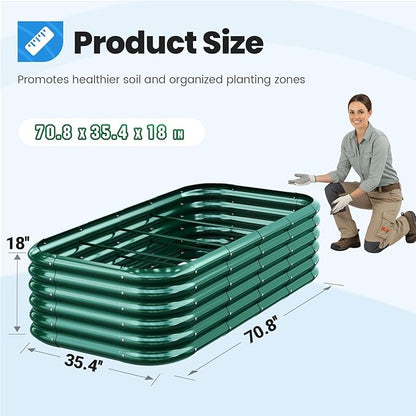 Quictent Galvanized Raised Garden Bed Kit, 6x3x1.5 ft Oval Metal Planter Box Tall for Vegetables Outdoor Backyard, Strengthened by Crossbar, Dark Green