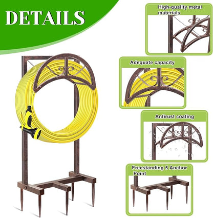 Garden Water Hose Holder with 5 Spikes, Upgraded Freestanding Heavy Duty Hose Hanger Holds 150-feet Hose, Sturdy Hose Stand Storage Rack for Outside Yard Lawn(Retro copper)