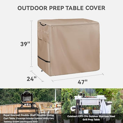 Outdoor Dining Cart Cover - Heavy Duty Waterproof Cover for Royal Gourmet Cart Flattop Worktable, Coverage Includes Outdoor Utility Cart,Tabletop Griddle and Propane Tank.Khaki