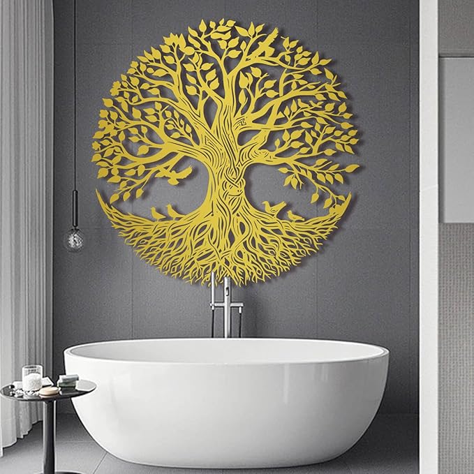 Flewfar Tree of Life Metal Wall Art, Metal Tree of Life Wall Decor, Family Tree Wall Art for Living Room, Indoor Outdoor Decoration, Large Tree of Life Metal Wall Art (Black, 39" x 39" / 100 x 100cm)