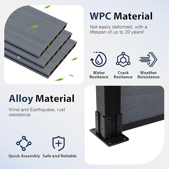 6ft x 6ft Outdoor Privacy Fence, Wind Resistant, Wood Plastic Composite Fence Panel with 1 Sturdy Alloy, Fencing for Yard, Backyard, Garden and Swimming Pool