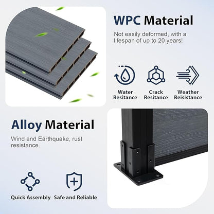 6ft x 6ft Outdoor Privacy Fence, Wind Resistant, Wood Plastic Composite Fence Panel with 1 Sturdy Alloy, Fencing for Yard, Backyard, Garden and Swimming Pool