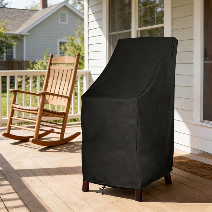 RosieLily Outdoor Chair Covers, High Back Patio Chair Covers Waterproof, Heavy Duty Patio Furniture Covers, Stackable Outdoor Bar Stool Covers, 600D, High Back-1 Pack, Black