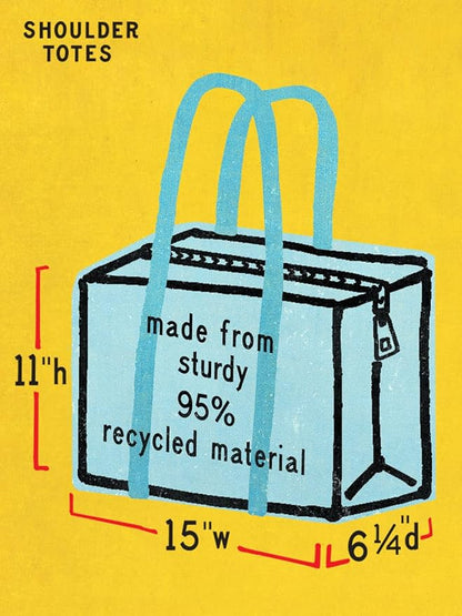 Blue Q Reusable Shoulder Tote Bag – Carry Everywhere Bag with a Hefty Zipper, Durable, Fun Design, 95% Recycled Material