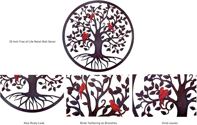 CHINDEUISYUT 23 Inches Tree of Life Wall Art Metal, Large Metal Tree of Life Wall Decor Wall Hanging for Living Room Bedroom Garden Porch Patio Office Home Decor, 23in x 23in x 0.88 in