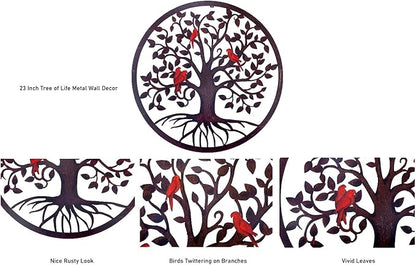 CHINDEUISYUT 23 Inches Tree of Life Wall Art Metal, Large Metal Tree of Life Wall Decor Wall Hanging for Living Room Bedroom Garden Porch Patio Office Home Decor, 23in x 23in x 0.88 in
