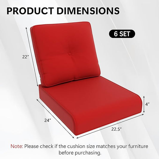 Outdoor Chair Cushions Set for Patio Furniture, 22x25/22x24 Inch, Waterproof & Fade Resistant Patio Chair Cushions, Thick Patio Furniture Cushion for Chair, Sofa, and Couch (Red, 6 Set)