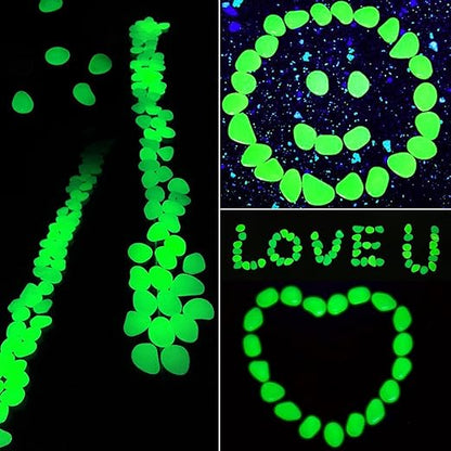 1100Pcs Glow Stones Pebbles Glow in the Dark Garden Pebbles for Walkways and Decor (Green)