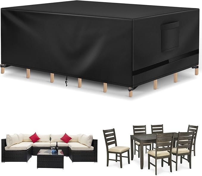 Richwon Patio Table Covers, Waterproof Rectangle, Heavy Duty for Sectional Set, 126.4"L x 63.4"W x 28"H, Black