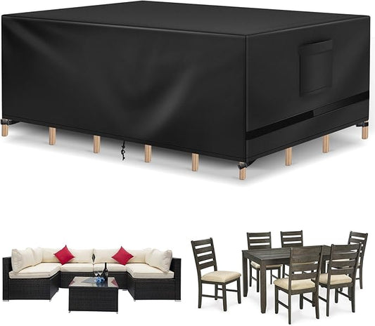 Richwon Patio Furniture Cover, Waterproof Rectangle Outdoor Table Cover, Heavy Duty Sectional Set Protection 108"L x 82"W x 28"H, Black