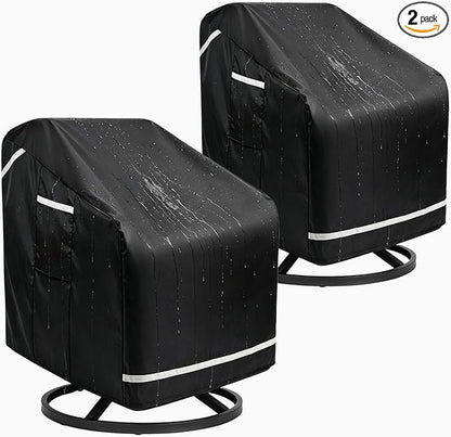 2 Pack Patio Chair Covers, Outdoor Furniture Protection with Straps, Heavy Duty Waterproof Fabric, UV Resistant, Lawn Patio Furniture Covers with Reflective Strips, 37" W x 38" D x 39" H