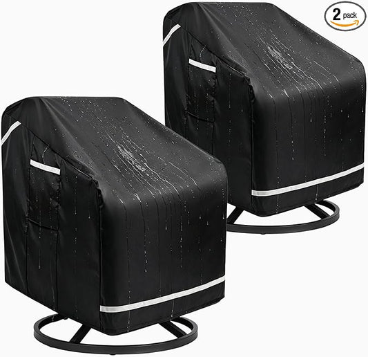 2 Pack Patio Chair Covers, Outdoor Furniture Protection with Straps, Heavy Duty Waterproof Fabric, UV Resistant, Lawn Patio Furniture Covers with Reflective Strips, 37" W x 38" D x 39" H