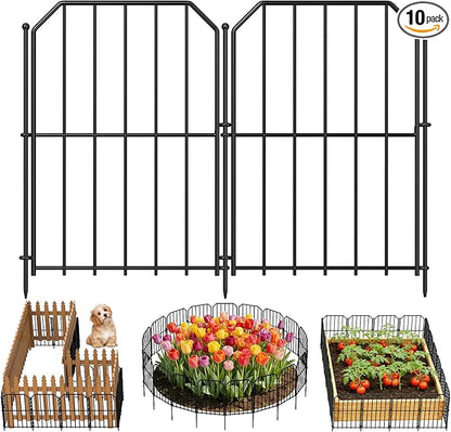 Goovilla Garden Fence, Total 10ft(L) x 24in(H) Garden Fencing Animal Barrier, 10 Pcs Rustproof Metal Wire No Dig Fence Panels, Black Decorative Garden Fences and Borders for Dogs, Flower Bed, Patio