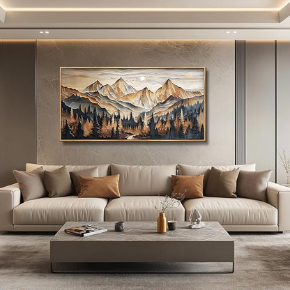 QIYILEXWART Wood Farmed Large Wall Decor For Living Room Canvas Wall Art For Office Modern Wall Decorations For Bedroom Mountain Landscape Painting Abstract Pictures Artwork Room Home Decor 24x48 In