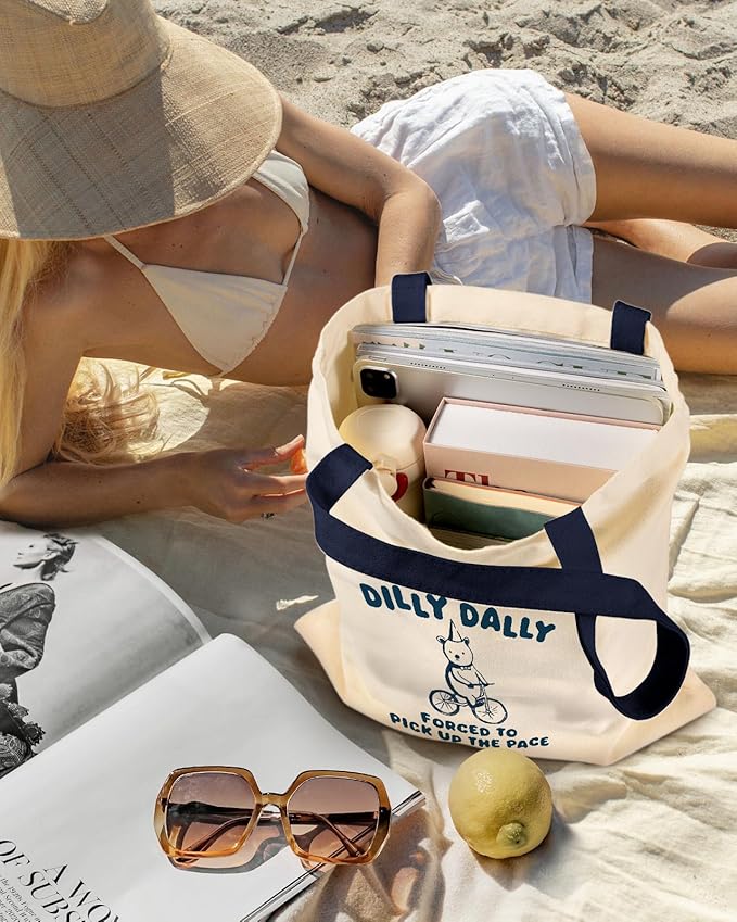 Miss Adola Aesthetic Canvas Tote Bag for Women - Sturdy Cloth Cotton Totes Bag with Pattern Shoulder Bag