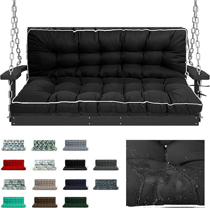 Swing Replacement Cushions with Backrest, 2 or 3 Seater Waterproof Non-Slip Overstuffed Swing Pad, Indoor/Outdoor Bench Cushion for Porch Chair Swing Garden Furniture (Black, 40 * 70.8in)