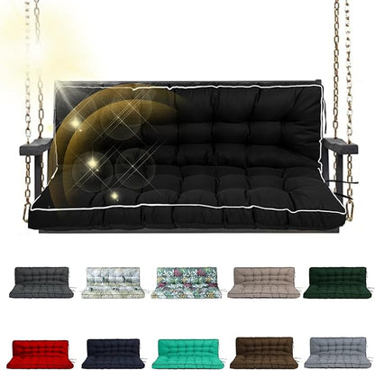 Porch Swing Cushion Three Seat, Waterproof Swing Cushions Replacement with Backrest, Outdoor Garden Furniture Patio 4" Thickened Cushions with Ties (Black, 40 x 71in)