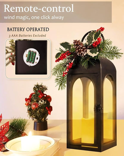 Bdor Lantern Decorative Candle Lantern 16 Inch Remote Vintage Set of 2 Decorations with Timer LED Metal Hanging Lantern for Home Outdoor Porch Decor Christmas Centerpieces Tables
