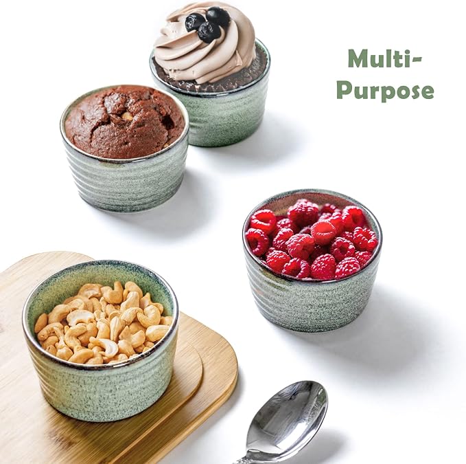Ramekin Set, UNICASA 8 oz Creme Brulee Ramekins, Oven Safe Baking Set for Custard, Pudding, Souffle Cups, Reactive Gray (Green, 8oz x 4pc)