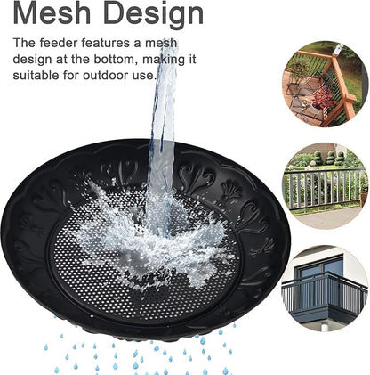 Deck Railing Bird Feeder Tray,Metal 11" Platform Bird Feeders Mesh Seed Tray for Outside/Balcony (Black-2 Pack)