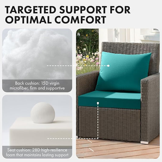 MIULEE Turquoise Outdoor Chair Cushion 24x24 Inch for Patio Furniture Linen Textured Waterproof & 3 Year Color Fastness Seat and Back Couch Cushion with Ties No Slip Design