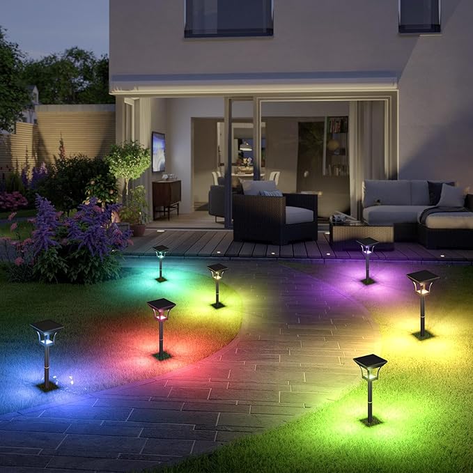Solar Pathway Lights Outdoor, IP65 Waterproof Bright Solar Outdoor Lights, LED Solar Garden Lights Landscape Lighting for Walkway Lawn Patio Backyard (6 Pack, RGB)