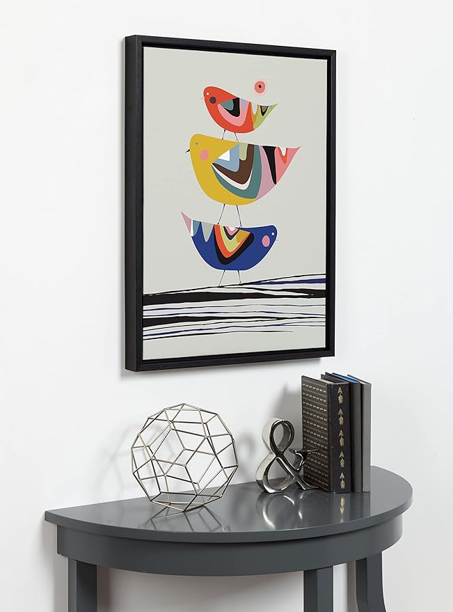 Kate and Laurel Sylvie The Family Tree Framed Canvas Wall Art by Rachel Lee of My Dream Wall, 18x24 Black, Colorful Animal Art for Wall