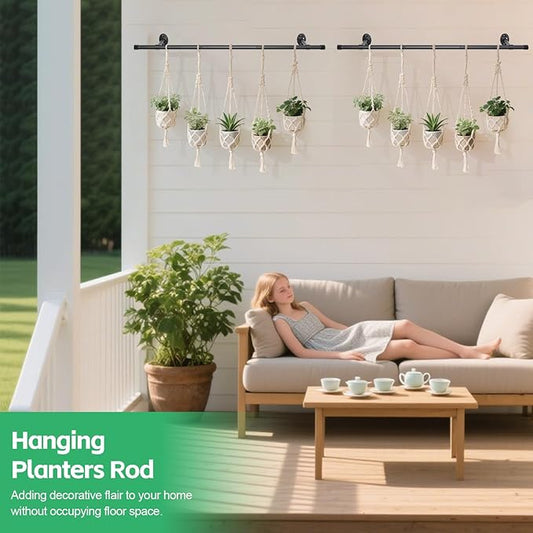 Ihomepark Plant Hanging Rod 44.5”, Plant Rod for Hanging Plants Indoor, Vertical Planter Hnaging for Wall Mount Window or Ceiling, Black