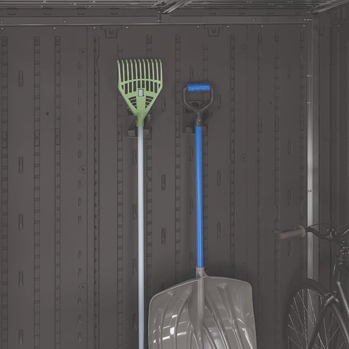 Suncast 8 Pack Wall Mount Hook Tool Organizer, Outdoor Rack System for Garage Storage, Closet, Shed, or Cleaning Organization, Black