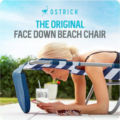 Ostrich the Original 3N1 Lightweight Beach Reclining Lounge Chair with Footrest, Outdoor Furniture for Patio, Balcony, Backyard, or Porch, Blue Stripe