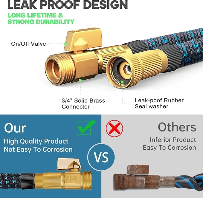 75 ft Expandable Garden Hose - Kink Free Flexible Water Hose 75ft with 10 Pattern Spray Nozzle, 3/4 Solid Brass Connectors, Retractable Latex Core - Lightweight Expanding Hose