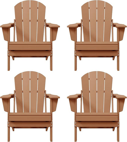Westin Outdoors Laguna WO Home Furniture Adirondack Chair 4 PC Set Classic Outdoor Patio Folding Chair for Bon Fire Pit Lawn Backyard Beach Plastic Weather-Resistant (Teak)