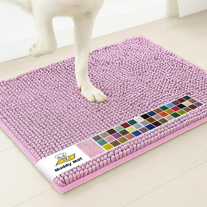 Muddy Mat® | Super Water Absorbent Door Mat Indoor, Microfiber Quick Dry Chenille Entryway Rug, Slip Resistant Front Door Mat, Indoor Mats for Entryway, Machine Washable Pet Rug, Pink 24" x 40"
