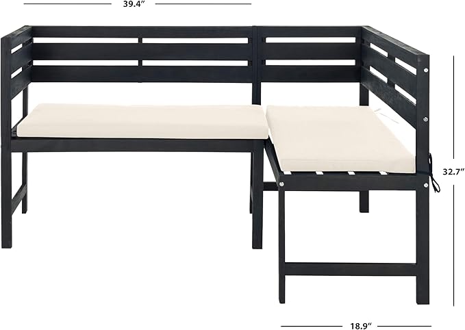 SAFAVIEH PAT6754A Collection Wilton Teak and Navy Balcony Corner Lounge Outdoor Set