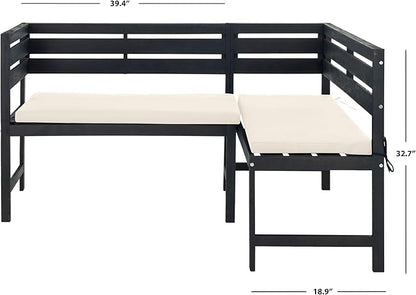 SAFAVIEH PAT6754A Collection Wilton Teak and Navy Balcony Corner Lounge Outdoor Set