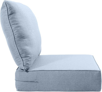 Luxury 22x24/22x25 6-Inch Patio Chair Cushions Set of 3 - Memory Foam Deep Seat Water-Resistant Patio Cushion for Dining Rocking Swivel Chairs Loveseat 3-Seater Sectional Sofa - Baby Blue