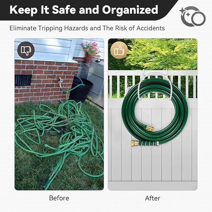 Heavy-Duty Wall Mount Hose Holder for Outdoor & Garden Use (White) - Organizes 50-150 ft Expandable, Pocket, Magic Hoses, Reels, or RV Hoses