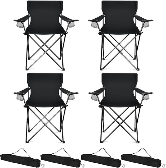 HaSteeL Camping Chairs 4 Pack, Oversized Folding Chair with Cup Holders for Adults, Portable Chair & Carry Bag for Outdoor Backyard, Beach, Lawn, Patio, Picnic, Fishing, Oxford Fabric & Heavy Duty
