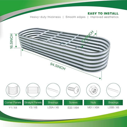 Gardmax Galvanized Raised Garden Bed, Lightweight Planter Boxes Outdoor with Easy Assembly, Large Garden Bed for Vegetables, Fruits, Flower Silver 8x2x1.5 FT