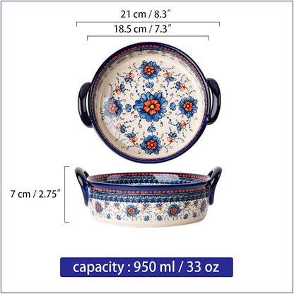 Baking Dishes For Oven, 1 Quart Round Casserole Dishes For Oven-blue flower-round 950ml