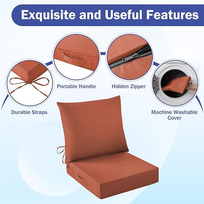 IASEAHK Outdoor Seat Cushion Set, Waterproof & Fade Resistant Patio Chair Cushions, Outdoors Cushion for Patio Furniture, 24 x 24 x 5.75 Inch, Outdoor Couch Cushions with Handle and Ties, Spice