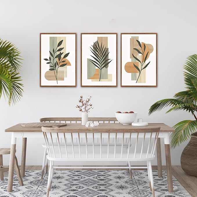 CHDITB Boho Botanical Geometric Framed Canvas Wall Art Set, Abstract Plant Figure Wall Decor, Sage Green Terracotta Wall Painting, Modern Minimalist Art Prints for Living Room Bedroom Office 16"x24"x3