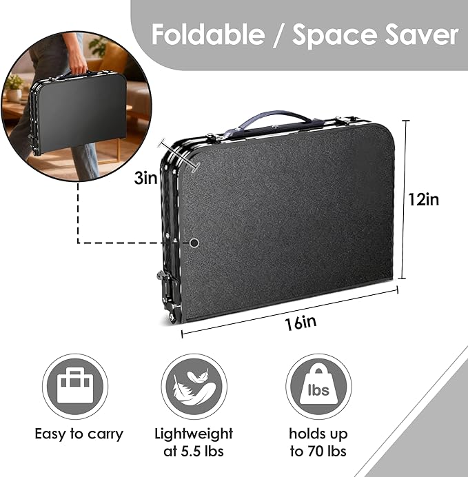 Folding TV Trays Foldable Dinner Tray Table Adjustable Height Food Snack Eating Couch Side Table Sturdy Aluminum Portable Sofa Tray End Table for Outdoor Indoor Camp Pinic Bed Couch Living Room(Black)