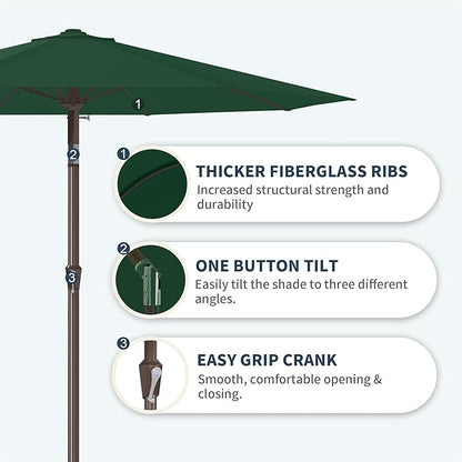 PatioKingdom 11FT Patio Umbrella,Outdoor Umbrella with Push Button Tilt and Crank,Market Table Umbrella with 8 Sturdy Fiberglass Ribs UV Protection(Dark Green, 11FT)