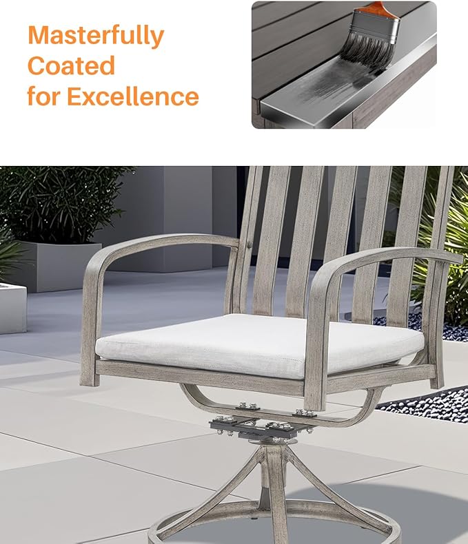 Aluminum Patio Dining Chairs Set of 2, 360°Swivel Outdoor Dining Chairs with Washable Cushions, Deep Seating Swivel Chairs Patio Furniture Set for Deck, Balcony, Garden, Poolside, Limed Oak
