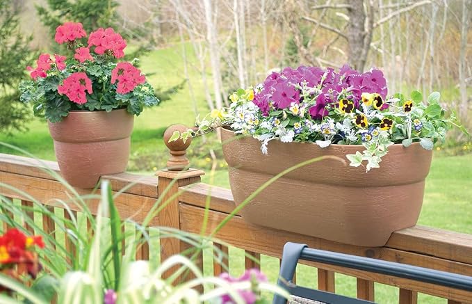 Emsco Group Bloomers Railing Planter with Drainage Holes - 24" Weatherproof Resin Planter - Terra Cotta