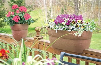 Emsco Group Bloomers Railing Planter with Drainage Holes - 24" Weatherproof Resin Planter - Terra Cotta