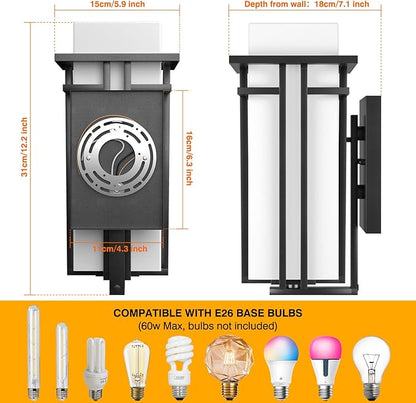 Outdoor Lighting Fixtures Wall Mount, Outdoor Wall Lights Modern with Frosted Glass, Aluminum Exterior Light for House Outdoor Wall Lantern for Garage Porch Carriage Patio (12.2''H, 1 pc)