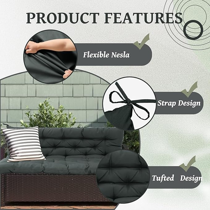 2/3 Seater Swing Replacement Cushion, Waterproof Porch Swing Cushions with Backrest, Thickened Bench Cushions for Outdoor Furniture, for Outdoor Patio Swing (Dark Grey, 60 * 40 in)
